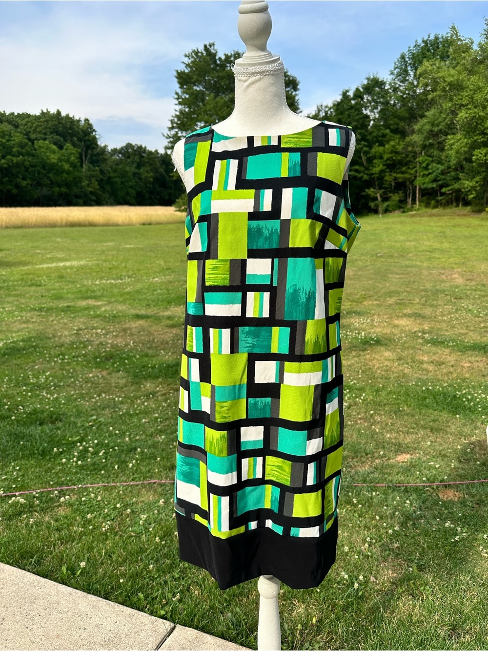 Kim Rogers Geometric Shift Dress in Lime & Teal